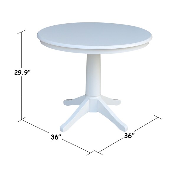 International Concepts Round 36 in Round Top Pedestal Table, 28.9 inH, White, 36 in W, 36 in L, 29.9 in H, Wood, White - K08-36RT-27B