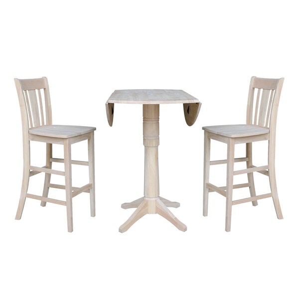 International Concepts Round 42 in Rd Ped Bar Ht Table, 2 Bar Ht Stools, Unfinished, Ready to Finish, 42 in W, 42 in L, Wood - K-42DPT-27-S103-2