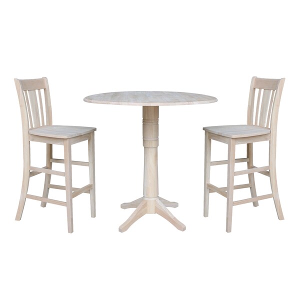 International Concepts Round 42 in Rd Ped Bar Ht Table, 2 Bar Ht Stools, Unfinished, Ready to Finish, 42 in W, 42 in L, Wood - K-42DPT-27-S103-2