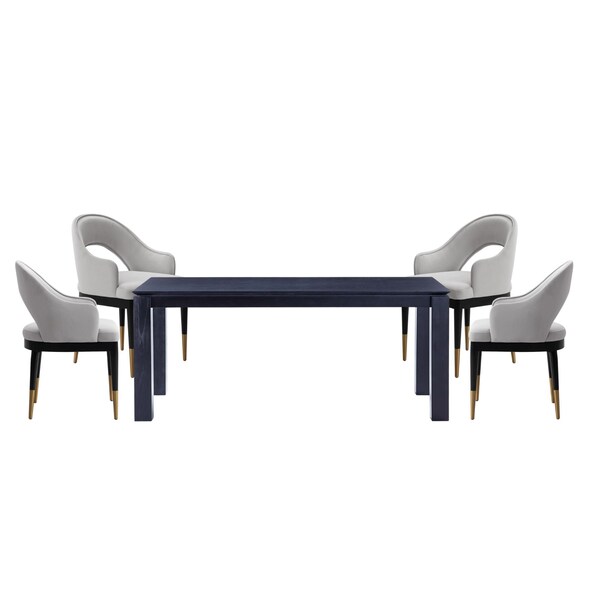 Manhattan Comfort 5-Piece Rockaway 70.86 Dining Set with 4 Carrington Chairs in Black and Light Grey - 4-DT02DC089AR-BKLG
