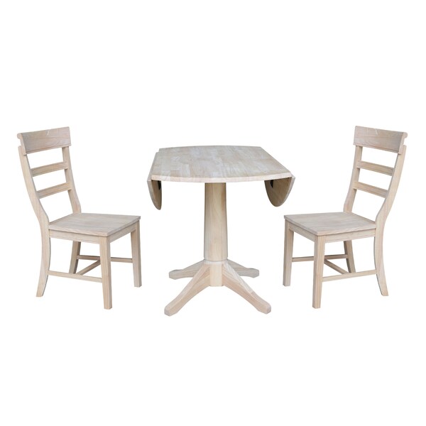 International Concepts Round 42 in Rd Top Pedestal Table, 2 Chairs, Unfinished, Ready to Finish, 42 in W, 42 in L, Wood - K-42DPT-27-C36-2