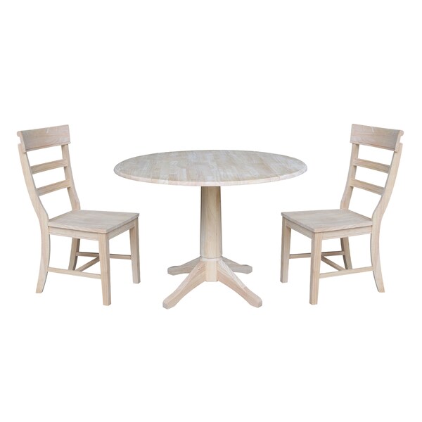 International Concepts Round 42 in Rd Top Pedestal Table, 2 Chairs, Unfinished, Ready to Finish, 42 in W, 42 in L, Wood - K-42DPT-27-C36-2