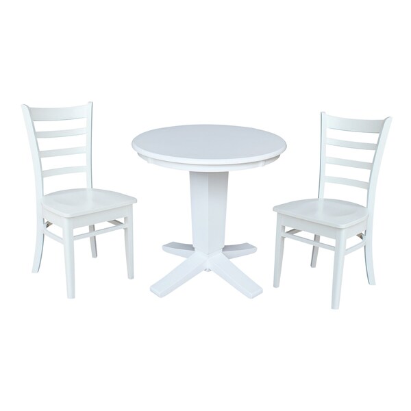 International Concepts 30 in. Solid Wood Round Top Pedestal Dining Table with 2 Chairs in White - K08-30RT-23B-C617-2