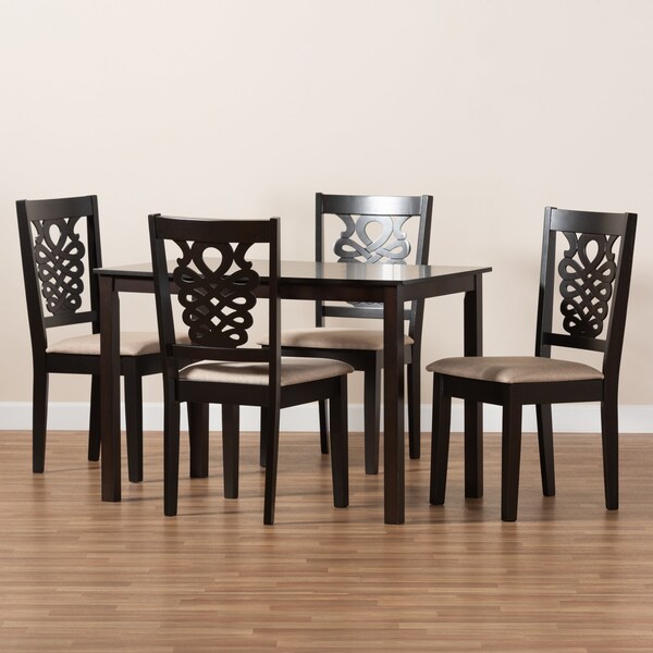 Baxton Studio Gervais Modern and Contemporary Sand Fabric and Dark Brown Finished Wood 5-Piece Dining Set - 176-11382-8026-ZORO