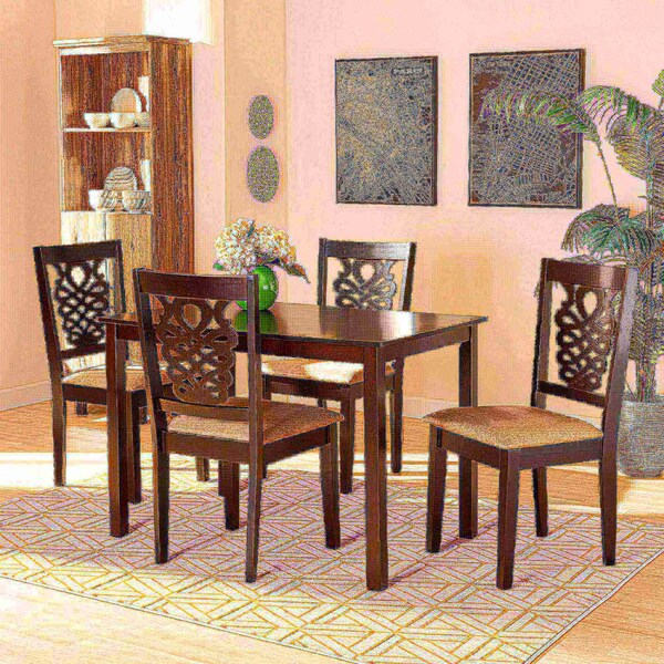 Baxton Studio Gervais Modern and Contemporary Sand Fabric and Dark Brown Finished Wood 5-Piece Dining Set - 176-11382-8026-ZORO