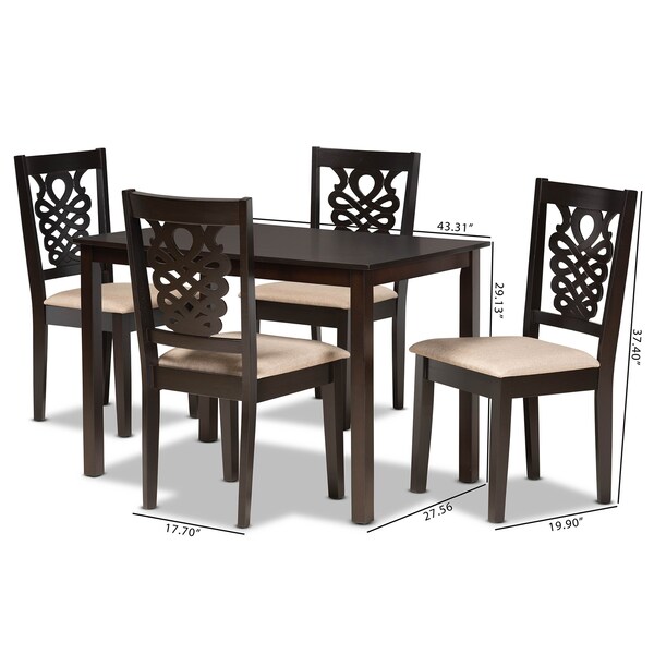 Baxton Studio Gervais Modern and Contemporary Sand Fabric and Dark Brown Finished Wood 5-Piece Dining Set - 176-11382-8026-ZORO