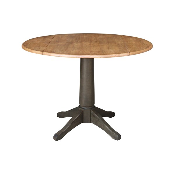 International Concepts Round Round 42 in. Dual Drop Leaf Dining Table with 4 Panel Back Chairs in Hickory/Washed Coal - K45-42DPT-27B-C110-4