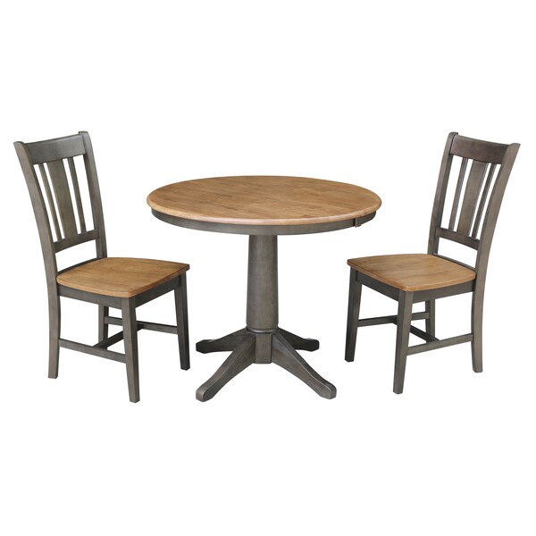 International Concepts Round 36 in Rd Extension Dining Table, 2 RTA Chairs, Hickory/Washed Coal, 36 in W, 48 in L, 30.1 in H - K45-36RXT-27B-C10-2