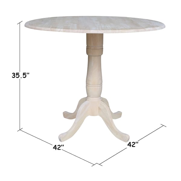 International Concepts Round 42 in Rd Dual Drop Leaf Pedestal Table, 35.5 inH, Unfinished, Ready to Finish, 42 in W, 42 in L - K-42DPT-6B