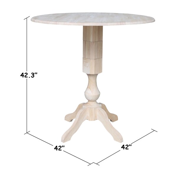 International Concepts Round 42 in Rd Dual Drop Leaf Pedestal Table, 42.3 inH, Unfinished, Ready to Finish, 42 in W, 42 in L - K-42DPT-11P-2
