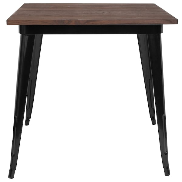 Flash Furniture Square Square Black Metal Indoor Table with Wal, 31.5" W, 31.5" L, 30.5" H, Wood, Wood Grain - CH-51040-29M1-BK-GG