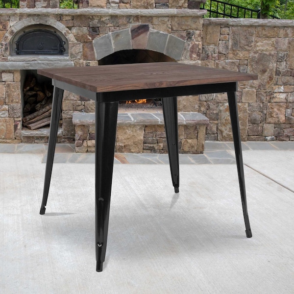 Flash Furniture Square Square Black Metal Indoor Table with Wal, 31.5" W, 31.5" L, 30.5" H, Wood, Wood Grain - CH-51040-29M1-BK-GG