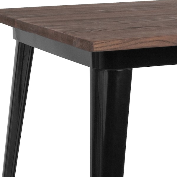 Flash Furniture Square Square Black Metal Indoor Table with Wal, 31.5" W, 31.5" L, 30.5" H, Wood, Wood Grain - CH-51040-29M1-BK-GG