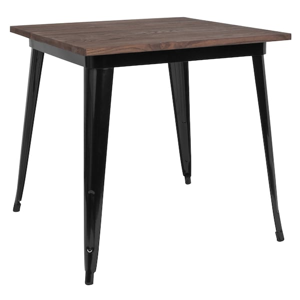 Flash Furniture Square Square Black Metal Indoor Table with Wal, 31.5" W, 31.5" L, 30.5" H, Wood, Wood Grain - CH-51040-29M1-BK-GG