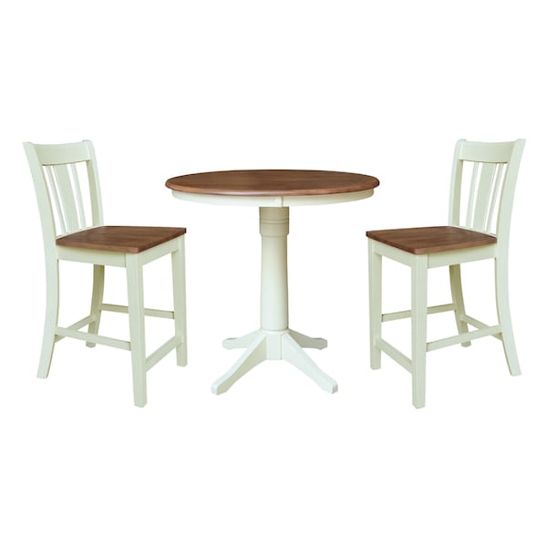 Whitewood Industries Rectangular Fixed Top Table W/ 2 Counter Height Stools, 36 in W, 35.9 in L, 36 in H, Parawood, 3 - K79-36RT-27B-S102-2