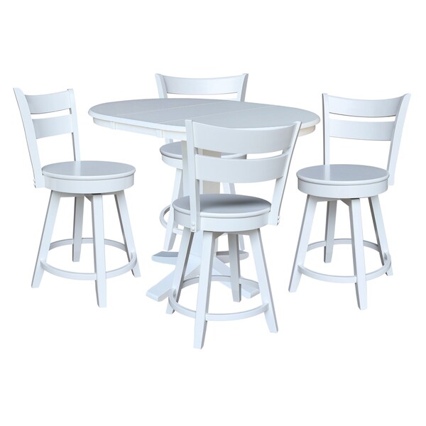 International Concepts 36 in. Solid Wood Round Extension Dining Table with 4 Counter Height Stools - K08-36RXT-23-S800SW4