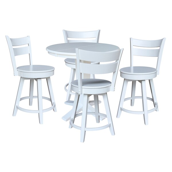 International Concepts 36 in. Solid Wood Round Extension Dining Table with 4 Counter Height Stools - K08-36RXT-23-S800SW4