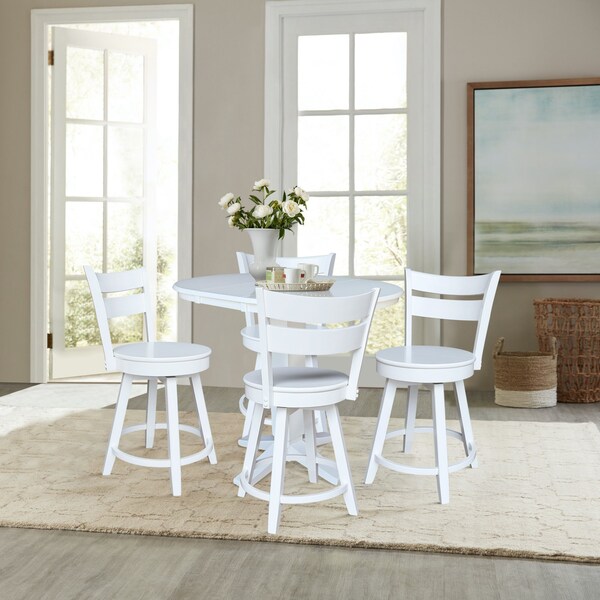 International Concepts 36 in. Solid Wood Round Extension Dining Table with 4 Counter Height Stools - K08-36RXT-23-S800SW4