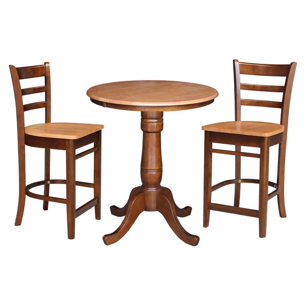 International Concepts 30 in. Round Pedestal Gathering Height Table with 2 Counter Height Stools - K58-30RT-S6172-2