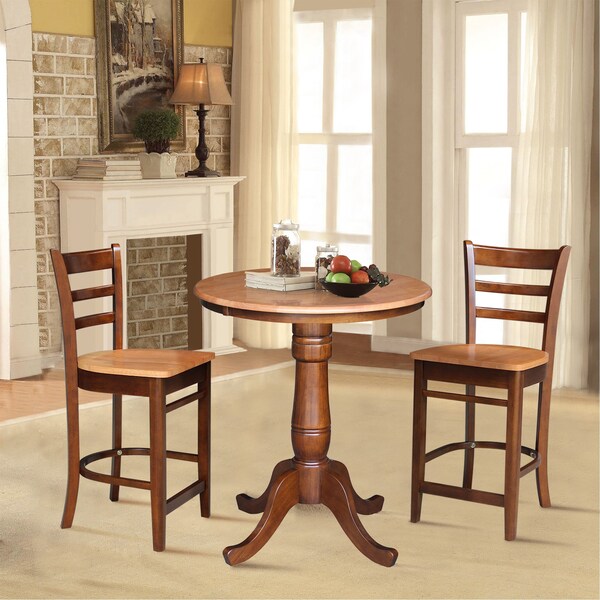 International Concepts 30 in. Round Pedestal Gathering Height Table with 2 Counter Height Stools - K58-30RT-S6172-2