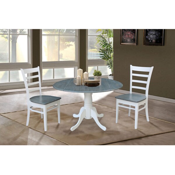 International Concepts Square 42 in Dual Drop Leaf Table, 2 Emily Side Chairs, White/Heather Gray, 42 in W, 42 in L, Wood - K05-42DP-C617P