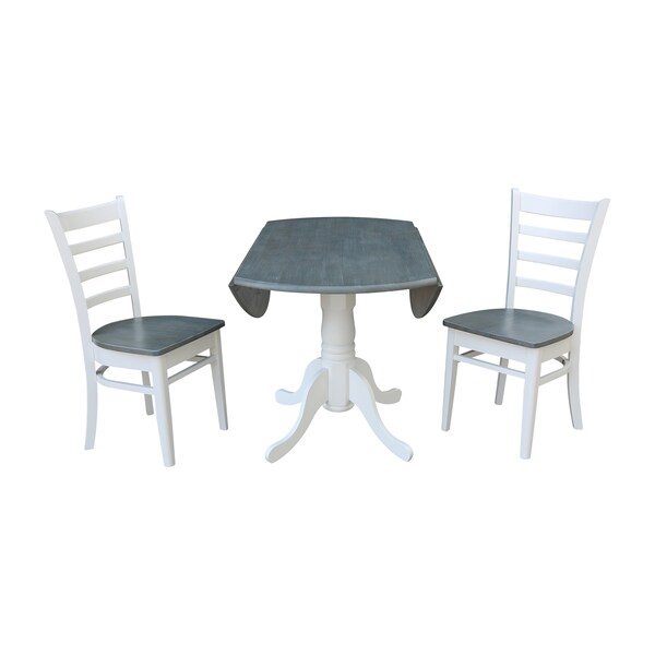 International Concepts Square 42 in Dual Drop Leaf Table, 2 Emily Side Chairs, White/Heather Gray, 42 in W, 42 in L, Wood - K05-42DP-C617P