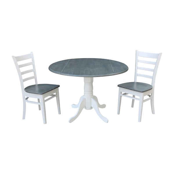 International Concepts Square 42 in Dual Drop Leaf Table, 2 Emily Side Chairs, White/Heather Gray, 42 in W, 42 in L, Wood - K05-42DP-C617P