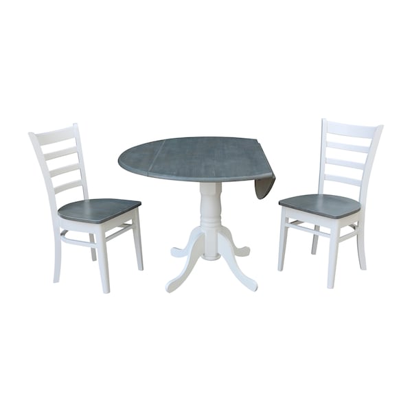 International Concepts Square 42 in Dual Drop Leaf Table, 2 Emily Side Chairs, White/Heather Gray, 42 in W, 42 in L, Wood - K05-42DP-C617P