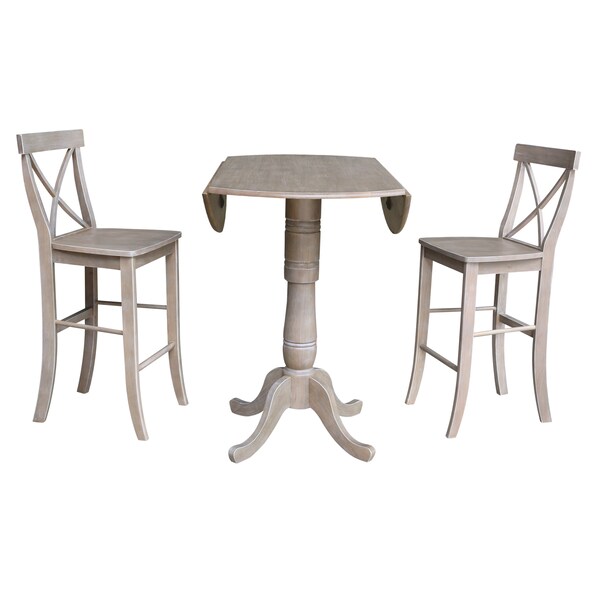 International Concepts Round 42 in Rd Pedestal Bar Height Table, 2 Bar Height Stools, Washed Gray Taupe, 42 in W, 42 in L - K09-42DPT-S6133-2