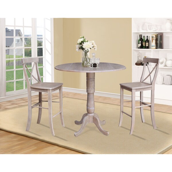 International Concepts Round 42 in Rd Pedestal Bar Height Table, 2 Bar Height Stools, Washed Gray Taupe, 42 in W, 42 in L - K09-42DPT-S6133-2