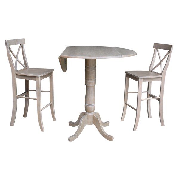 International Concepts Round 42 in Rd Pedestal Bar Height Table, 2 Bar Height Stools, Washed Gray Taupe, 42 in W, 42 in L - K09-42DPT-S6133-2