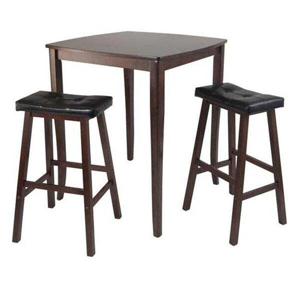 Winsome Trading Winsome Trading 94360 3pc Inglewood High- Pub Dining Table with Cushioned Saddle Stool - 94360