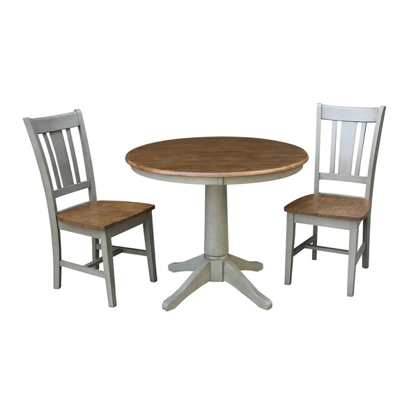International Concepts Round 36 in Rd Top Pedestal Table, 2 San Remo Chairs, Hickory/Stone, 36 in W, 36 in L, 29.1 in H - K41-36RT-27B-C10-2