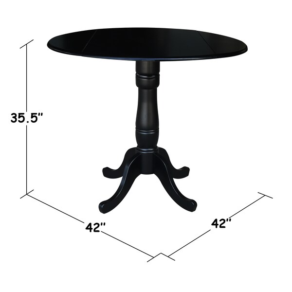 International Concepts Round 42 in Round Dual Drop Leaf Pedestal Table, 35.5 inH, Black, 42 in W, 42 in L, 35.5 in H, Wood - K46-42DPT-6B