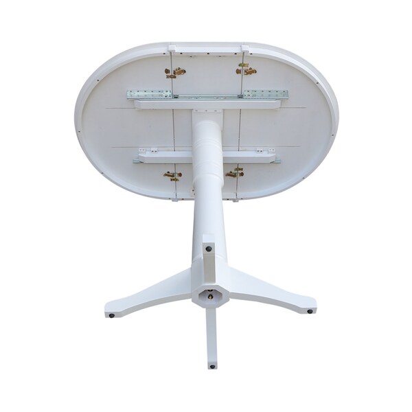 International Concepts Round 36 in Rd Top Pedestal Table, 12 in Leaf, 40.9 inH, Adjustable Height, White, 36 in W, 48 in L - K08-36RXT-27B-6B-2