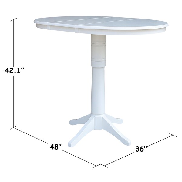 International Concepts Round 36 in Rd Top Pedestal Table, 12 in Leaf, 40.9 inH, Adjustable Height, White, 36 in W, 48 in L - K08-36RXT-27B-6B-2