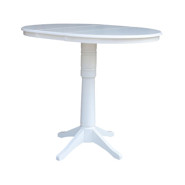 International Concepts Round 36 in Rd Top Pedestal Table, 12 in Leaf, 40.9 inH, Adjustable Height, White, 36 in W, 48 in L - K08-36RXT-27B-6B-2