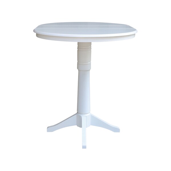 International Concepts Round 36 in Rd Top Pedestal Table, 12 in Leaf, 40.9 inH, Adjustable Height, White, 36 in W, 48 in L - K08-36RXT-27B-6B-2