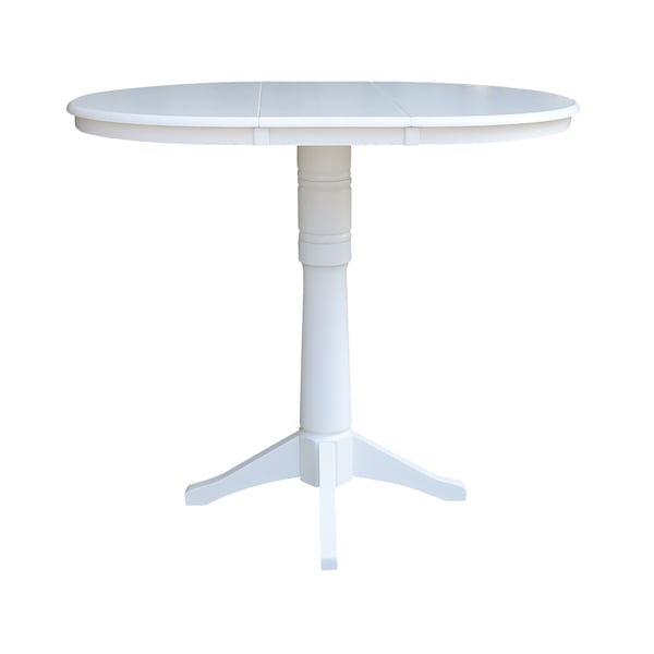International Concepts Round 36 in Rd Top Pedestal Table, 12 in Leaf, 40.9 inH, Adjustable Height, White, 36 in W, 48 in L - K08-36RXT-27B-6B-2
