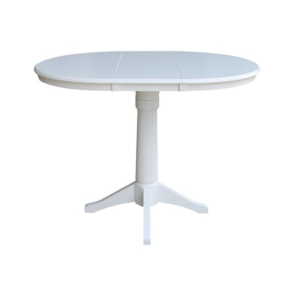 International Concepts Round 36 in Rd Top Pedestal Table, 12 in Leaf, 40.9 inH, Adjustable Height, White, 36 in W, 48 in L - K08-36RXT-27B-6B-2