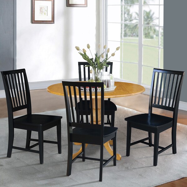 International Concepts 42 in. Dual Drop Leaf Table with 4 Slat Back Dining Chairs - 5 Piece Dining Set - K04-42DP-C46-265-4