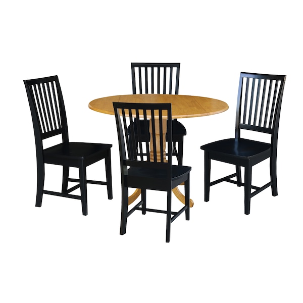 International Concepts 42 in. Dual Drop Leaf Table with 4 Slat Back Dining Chairs - 5 Piece Dining Set - K04-42DP-C46-265-4