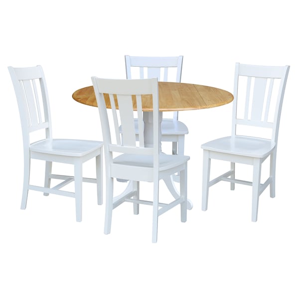 International Concepts 42 in. Dual Drop Leaf Table with 4 Splat Back Dining Chairs - 5 Piece Dining Set - K02-42DP-C08-10-4