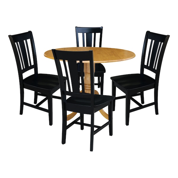 International Concepts 42 in. Dual Drop Leaf Table with 4 Splat Back Dining Chairs - 5 Piece Dining Set - K04-42DP-C46-10-4
