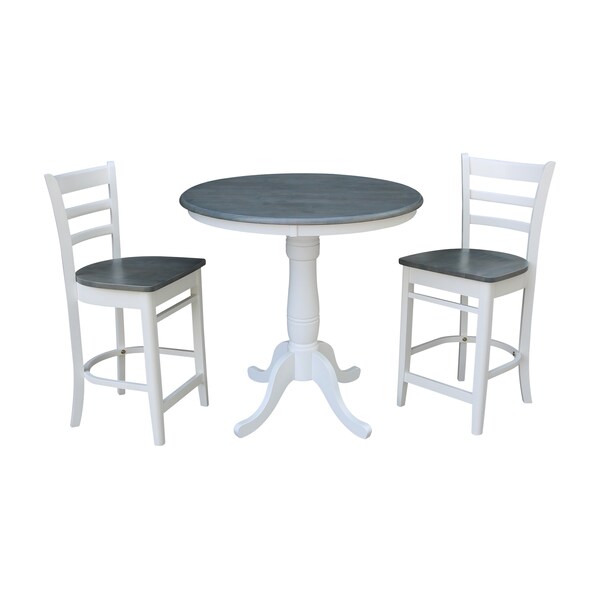 International Concepts Round 36 in Rd Ped Gathering Ht Table, 2 Emily Stools, White/Heather Gray, 36 in W, 36 in L, Wood - K05-36RT-6B-S6172-2