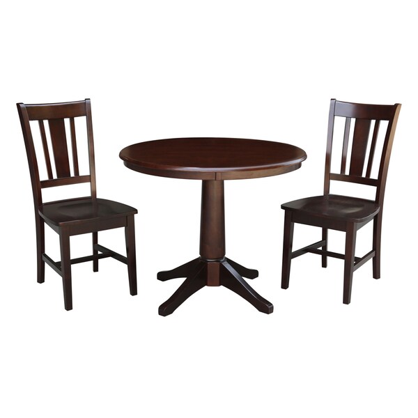 International Concepts Round 36 in Round Top Pedestal Table, with 2 San Remo Chairs, Rich Mocha, 36 in W, 36 in L, Wood - K15-36RT-27B-C10-2