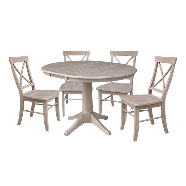 International Concepts Round 36 in Rd Extension Dining Table, 4 Chairs, Gray Taupe, 36 in W, 48 in L, 29.8 in H, Wood - K09-36RXT-27B-C613-4