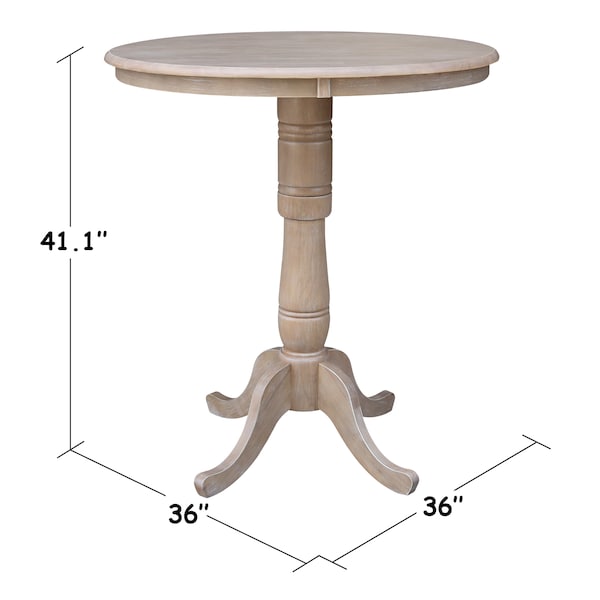 International Concepts Round 36 in Round Top Pedestal Table, 40.9 inH, Washed Gray Taupe, 36 in W, 36 in L, 40.9 in H - K09-36RT-6B-2