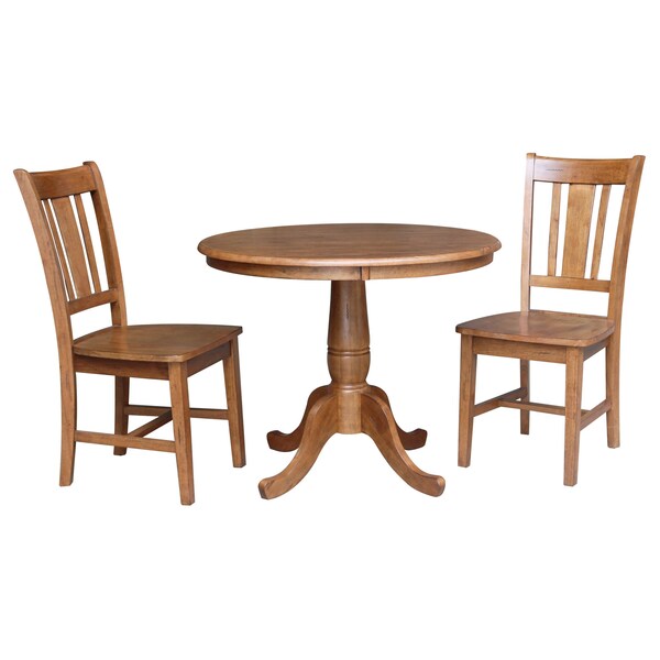 International Concepts Round 36 in Rd Top Pedestal Table, 2 San Remo Chairs, Distressed Oak, 36 in W, 36 in L, 29.1 in H - K42-36RT-C10-2