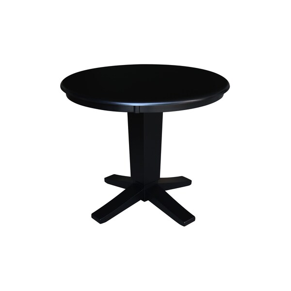 International Concepts 36 in. Solid Wood Round Top Dining Table with 2 Chairs in Black/Distressed Oak - K46-36RT-23B-C42-2-2